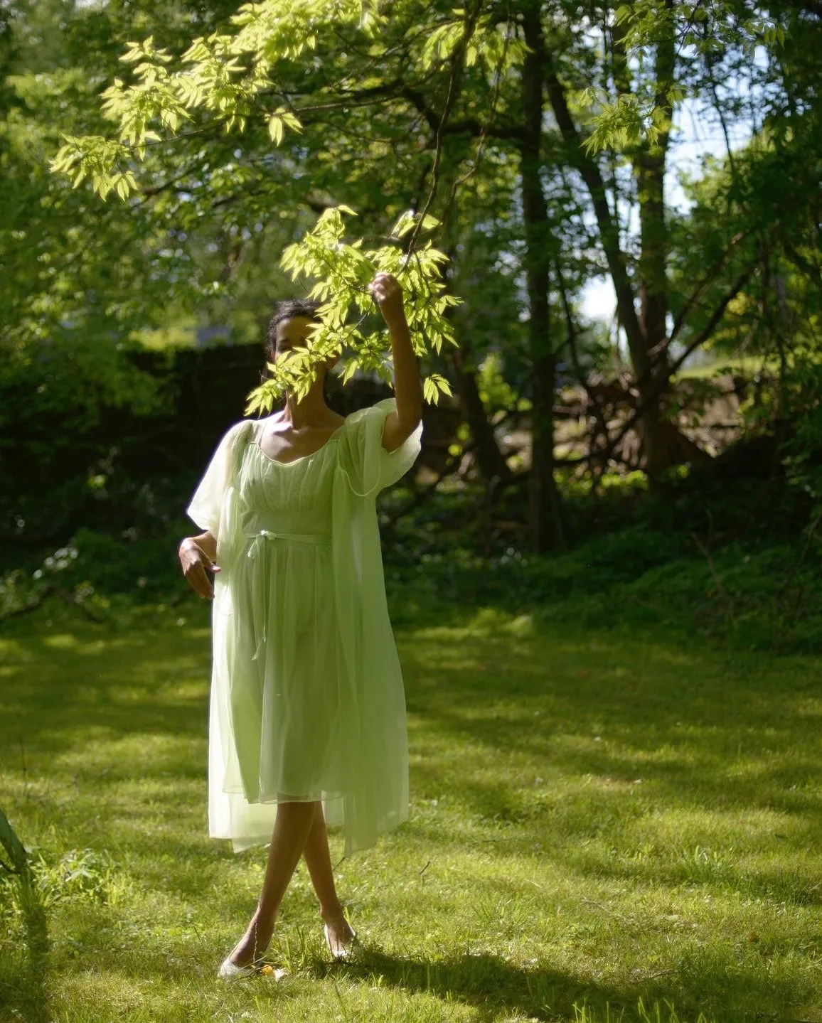 1950s pale mint chiffon peignoir set