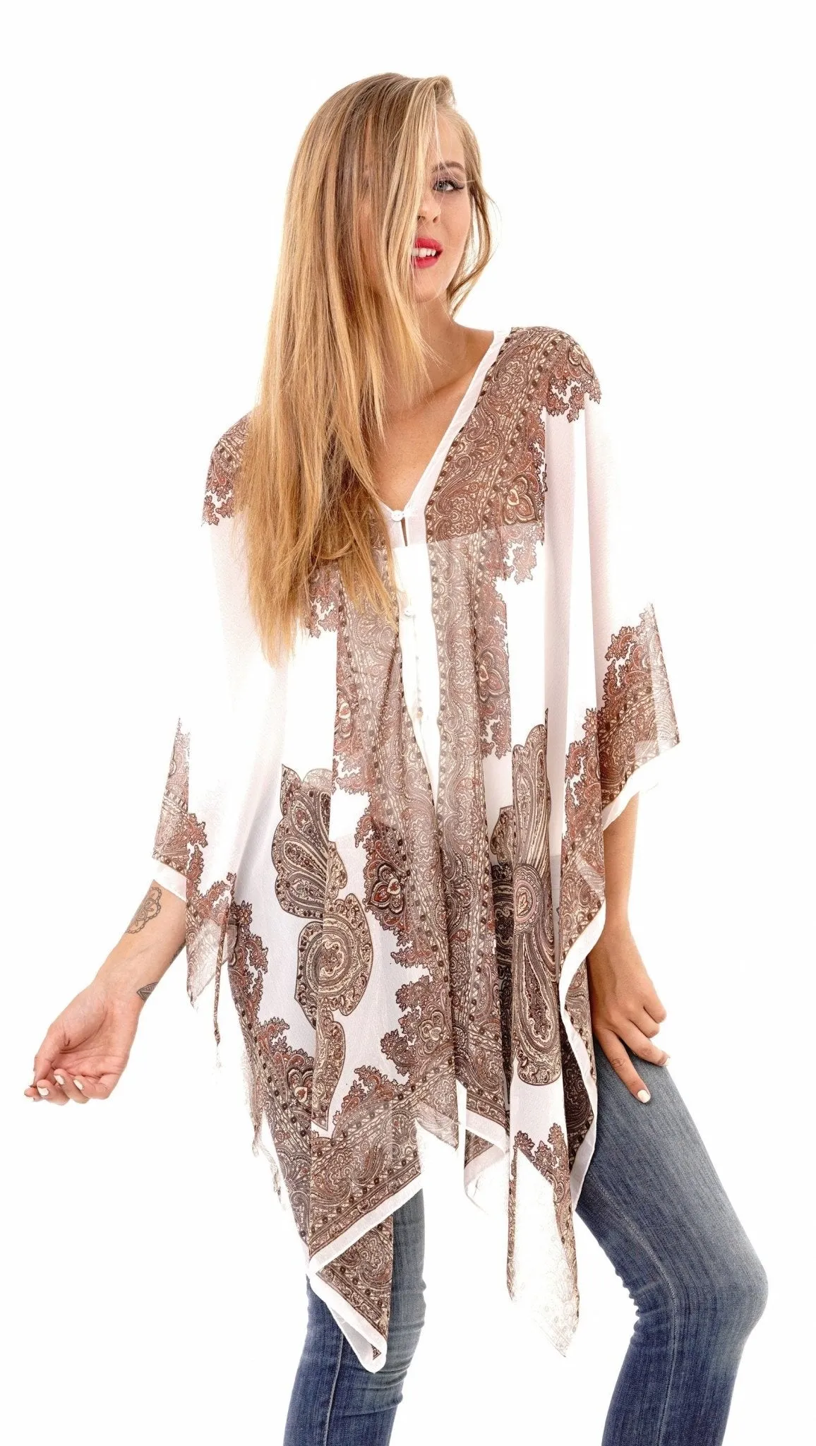 Addison Handkerchief Poncho Top Sheer Flowy Blouse