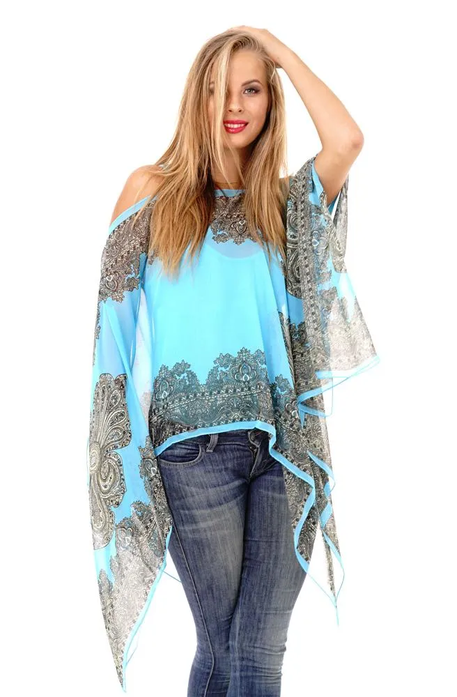 Addison Handkerchief Poncho Top Sheer Flowy Blouse