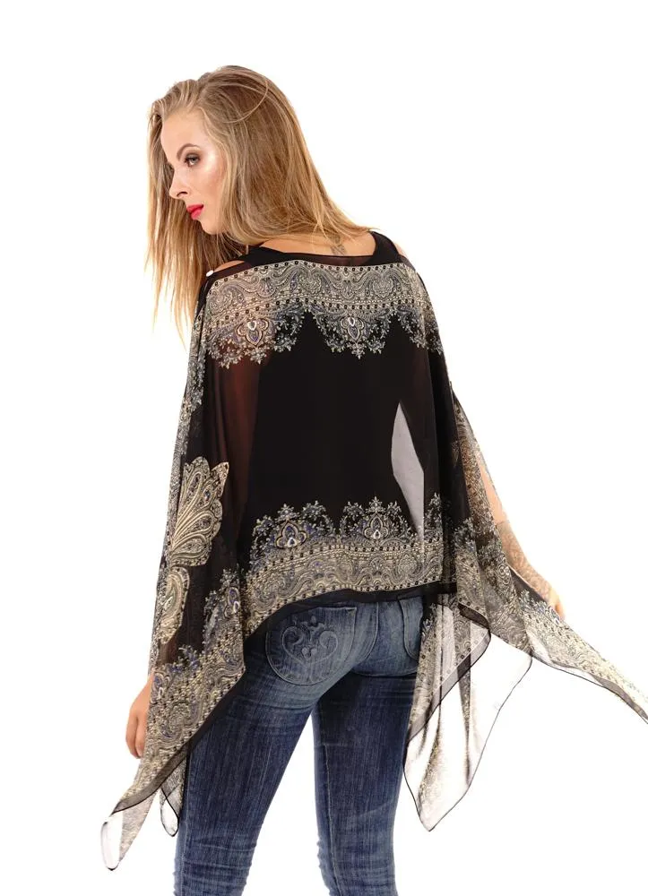 Addison Handkerchief Poncho Top Sheer Flowy Blouse