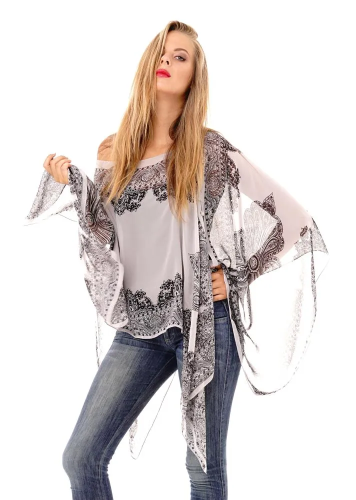 Addison Handkerchief Poncho Top Sheer Flowy Blouse