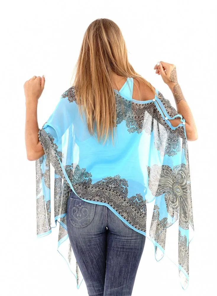 Addison Handkerchief Poncho Top Sheer Flowy Blouse