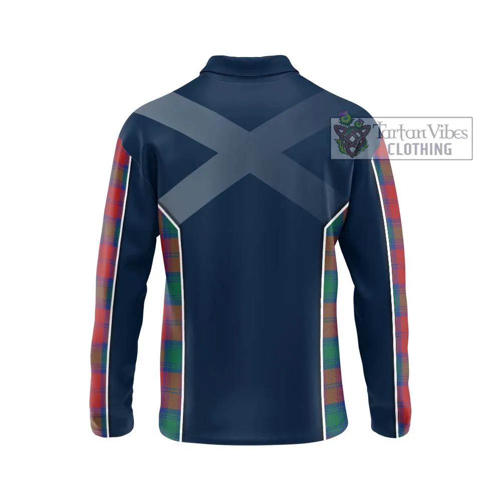 Affleck Tartan Long Sleeve Polo Shirt with Family Crest and Lion Rampant Vibes Sport Style