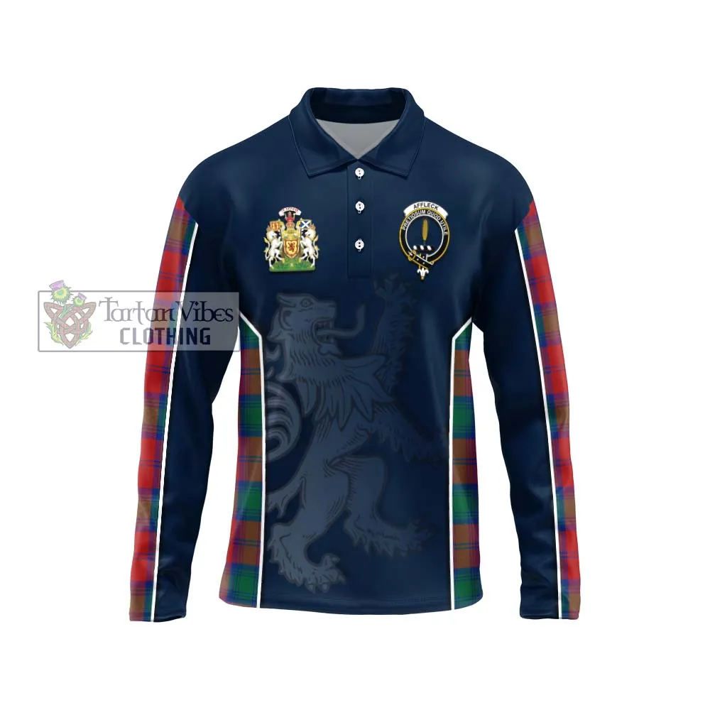 Affleck Tartan Long Sleeve Polo Shirt with Family Crest and Lion Rampant Vibes Sport Style