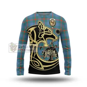 Agnew Ancient Tartan Long Sleeve T-Shirt with Family Crest Celtic Wolf Style