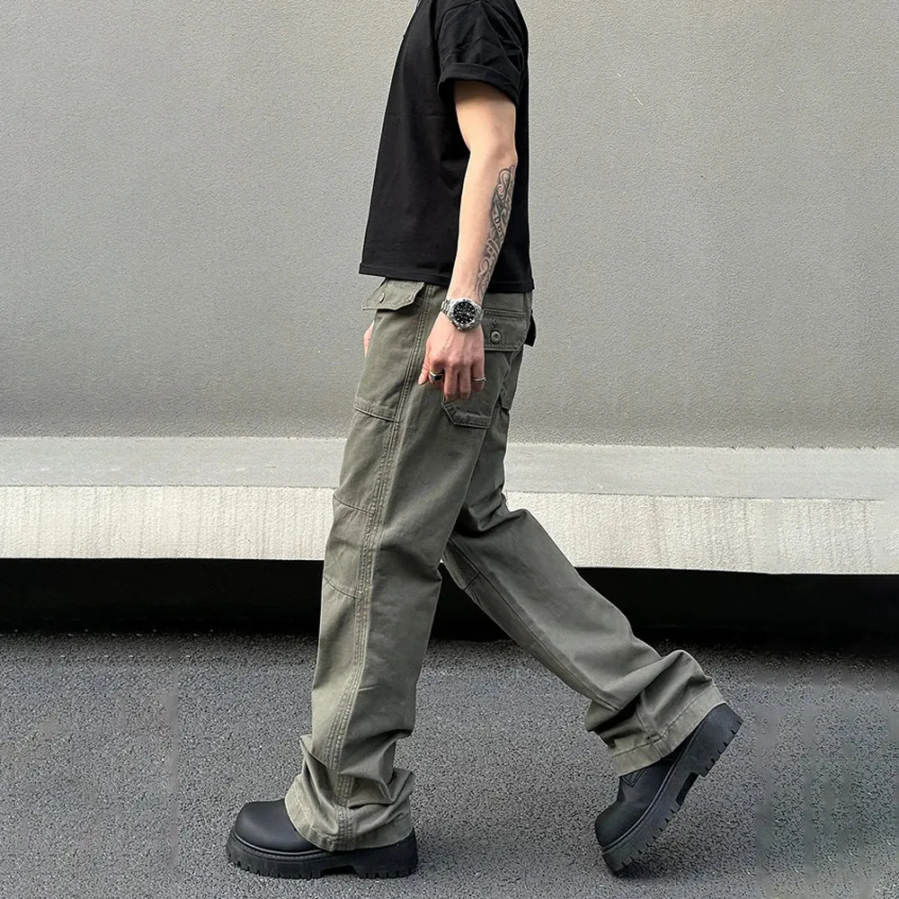 Aidase Street Casual Pants Men Summer 2024 New Y2k Fashion Original Harajuku Vintage Gray Pocket Punk Loose Straight Leg Cargo Trousers