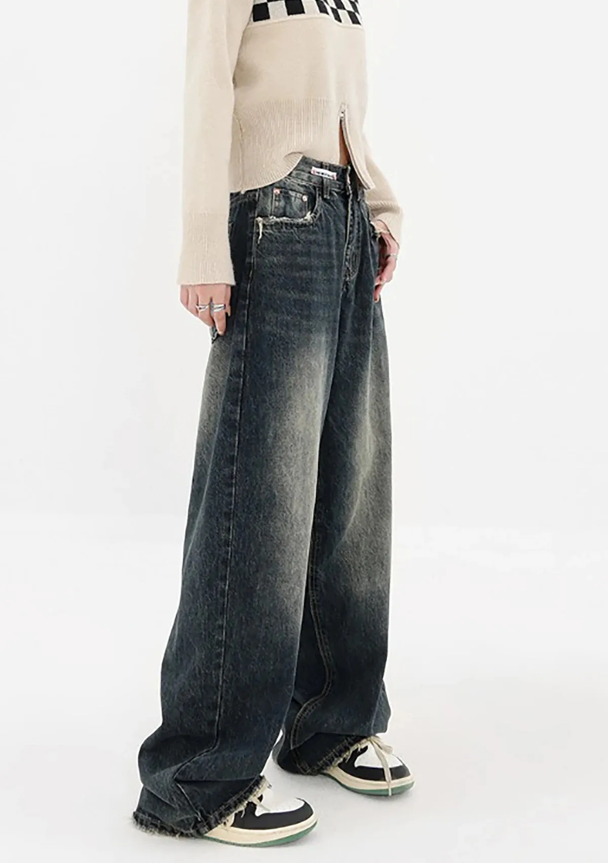 Aiertu Y2k Cargo Jeans Pants Women Rave Pants Street Oversize Loose Wide-leg Pockets Female Pant Vintage Hip Hop Denim Trousers