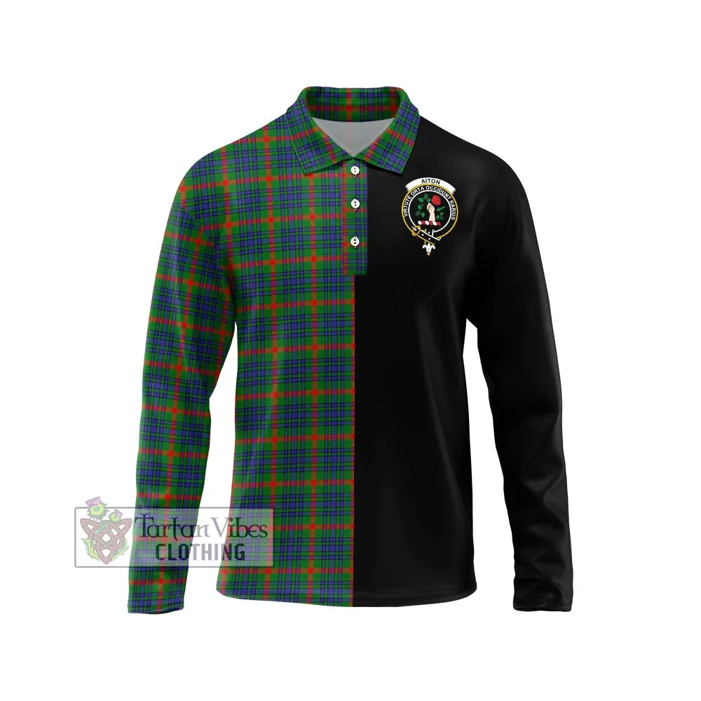 Aiton Tartan Long Sleeve Polo Shirt with Family Crest and Half Of Me Style