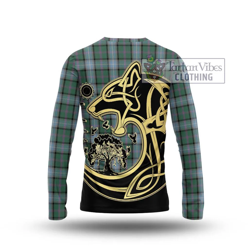 Alexander of Menstry Hunting Tartan Long Sleeve T-Shirt with Family Crest Celtic Wolf Style