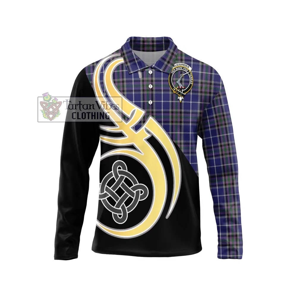 Alexander of Menstry Tartan Long Sleeve Polo Shirt with Family Crest and Celtic Symbol Style