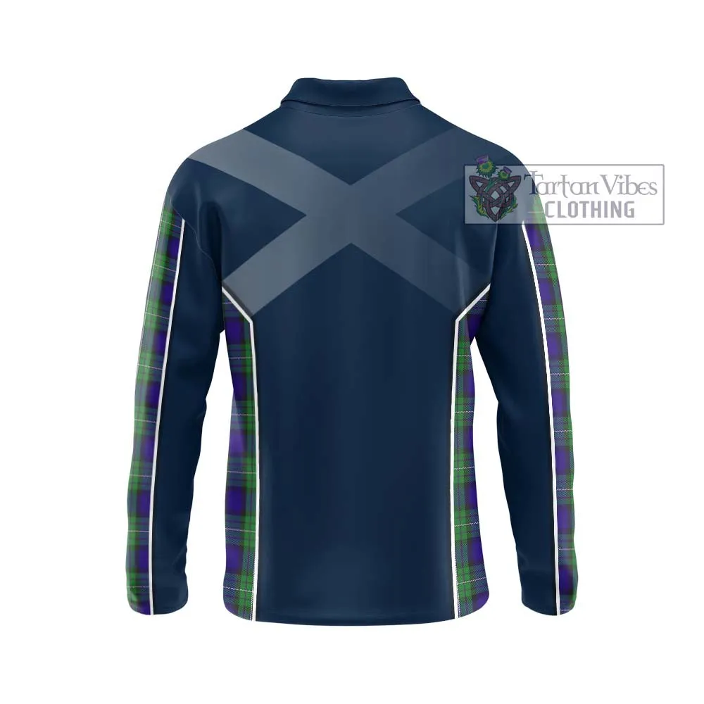 Alexander Tartan Long Sleeve Polo Shirt with Family Crest and Lion Rampant Vibes Sport Style