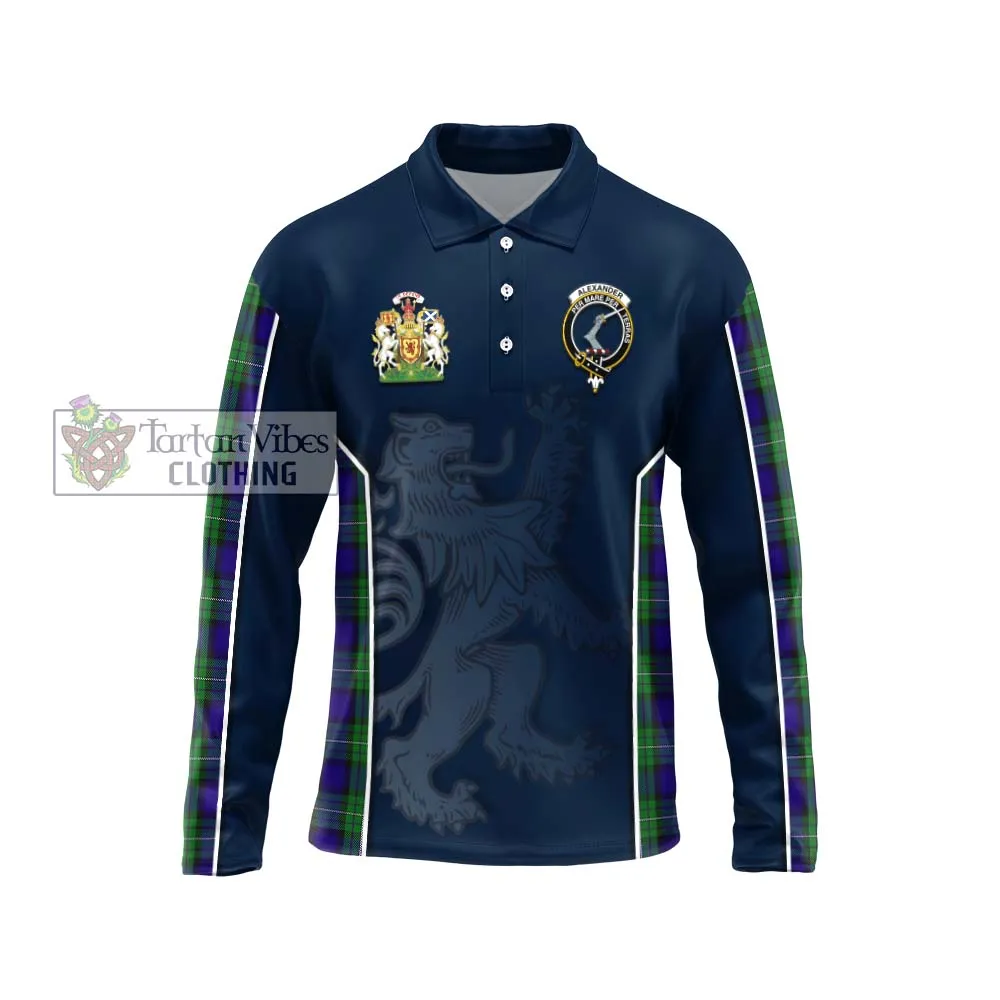 Alexander Tartan Long Sleeve Polo Shirt with Family Crest and Lion Rampant Vibes Sport Style