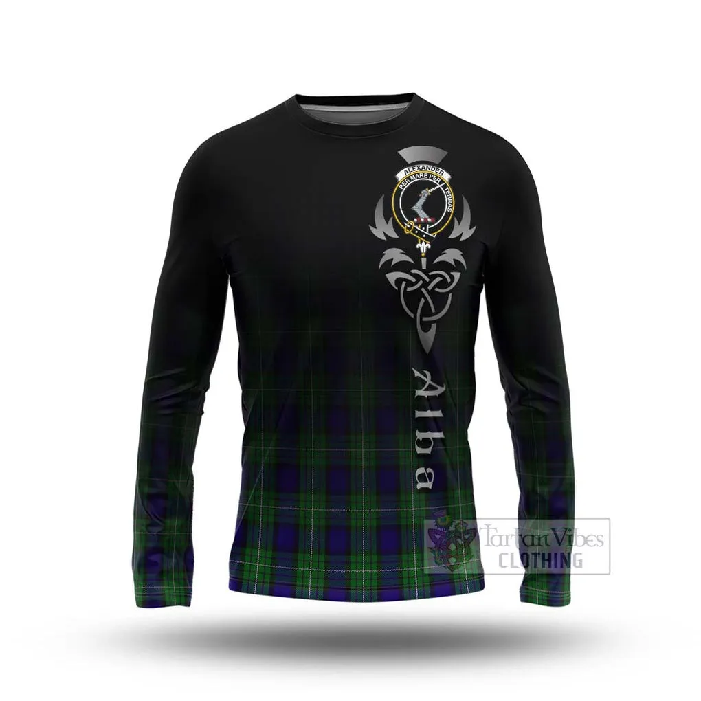 Alexander Tartan Long Sleeve T-Shirt Featuring Alba Gu Brath Family Crest Celtic Inspired