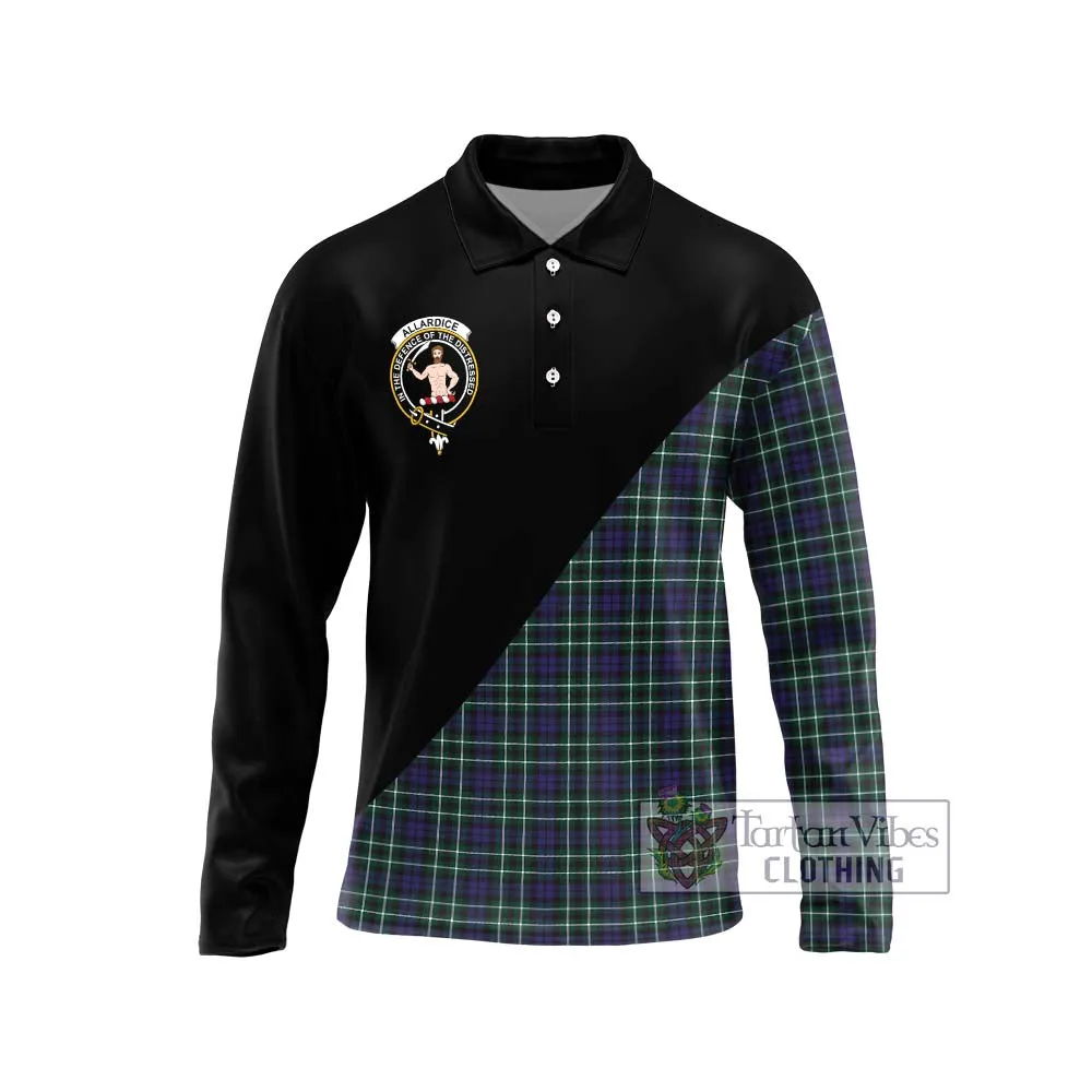 Allardice Tartan Long Sleeve Polo Shirt with Family Crest and Military Logo Style