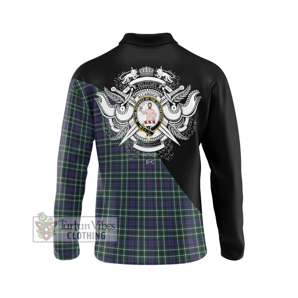 Allardice Tartan Long Sleeve Polo Shirt with Family Crest and Military Logo Style