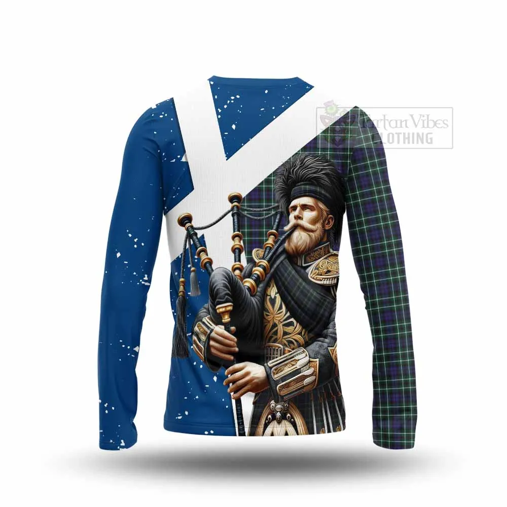 Allardice Tartan Long Sleeve T-Shirt with Family Crest Scottish Bagpiper Vibes