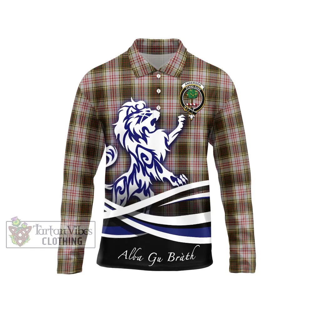 Anderson Dress Tartan Long Sleeve Polo Shirt with Alba Gu Brath Regal Lion Emblem