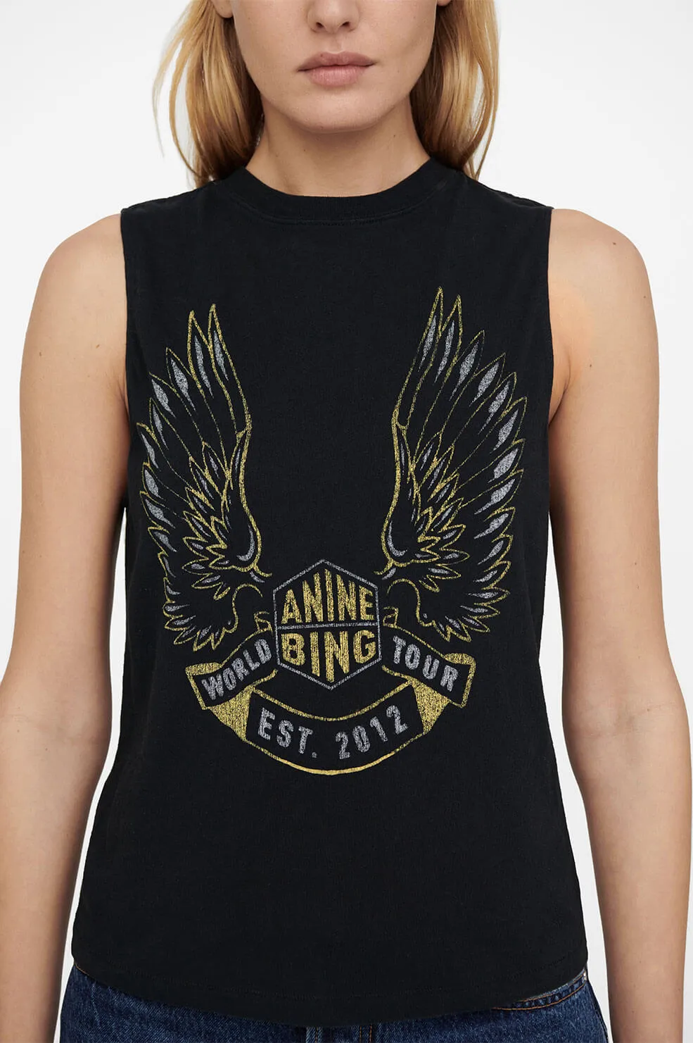 Anine Bing - Lennon Tee Gold Wings in Black