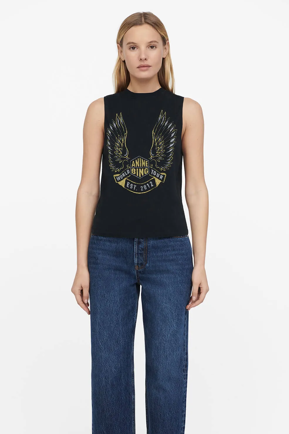 Anine Bing - Lennon Tee Gold Wings in Black