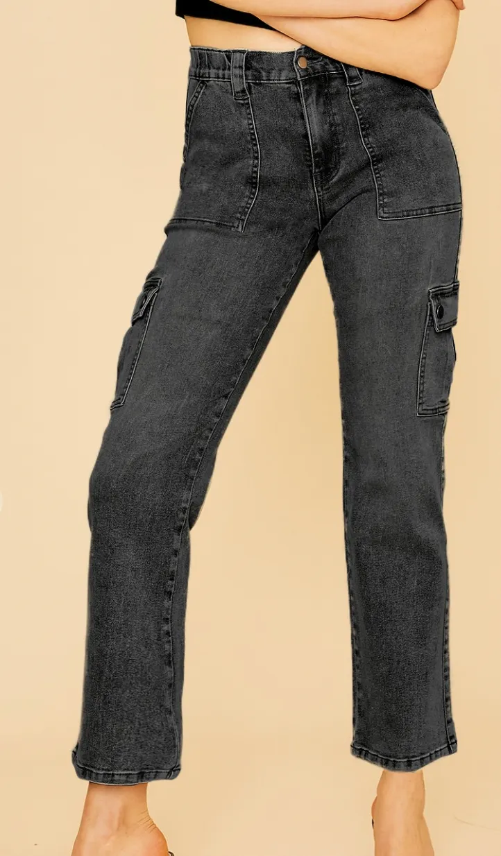 AnnieWear Lyocell Stretch High Rise Cargo Jeans