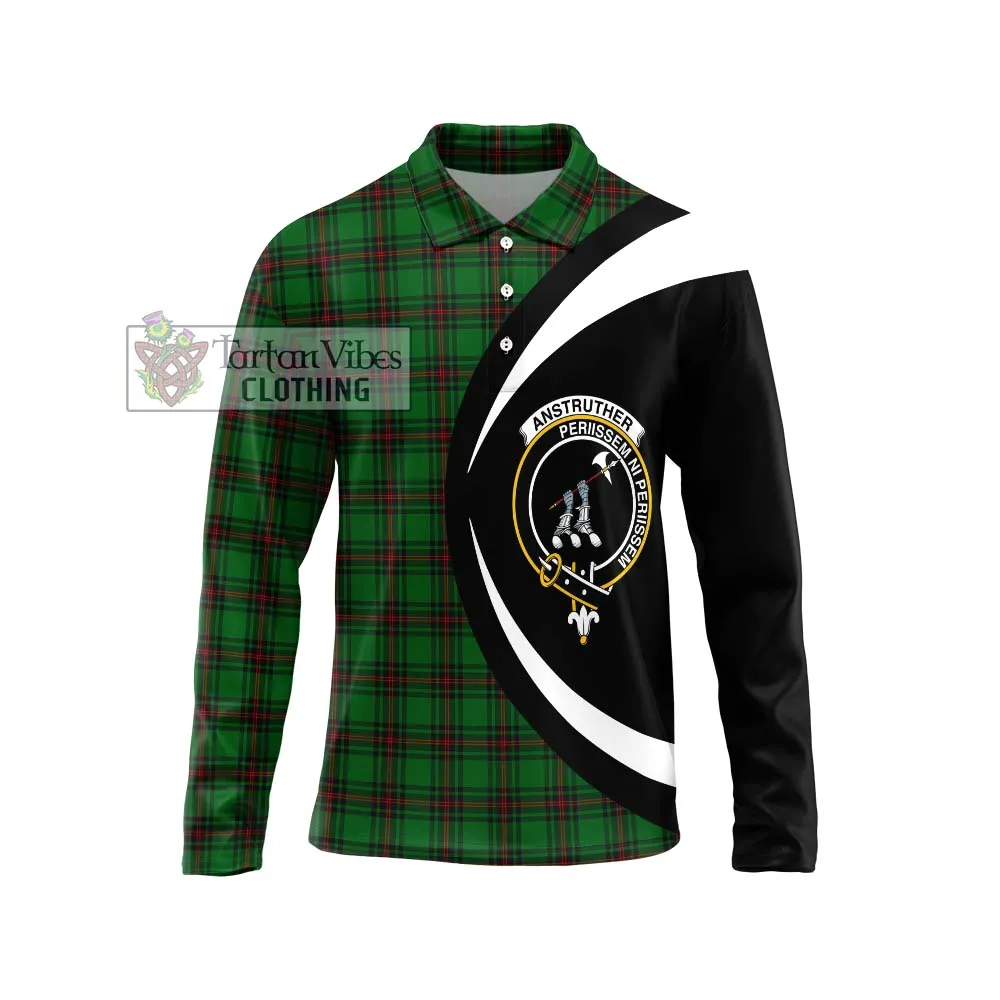 Anstruther Tartan Long Sleeve Polo Shirt with Family Crest Circle Style