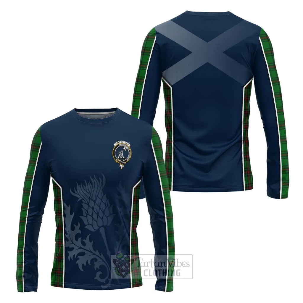 Anstruther Tartan Long Sleeve T-Shirt with Family Crest and Scottish Thistle Vibes Sport Style