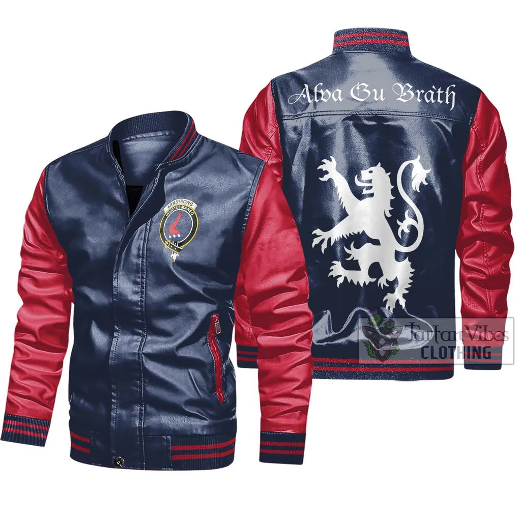 Armstrong Family Crest Leather Bomber Jacket Lion Rampant Alba Gu Brath Style