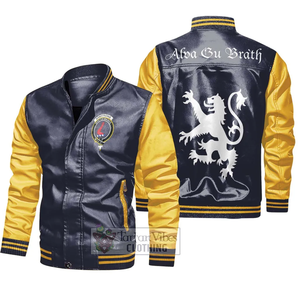 Armstrong Family Crest Leather Bomber Jacket Lion Rampant Alba Gu Brath Style