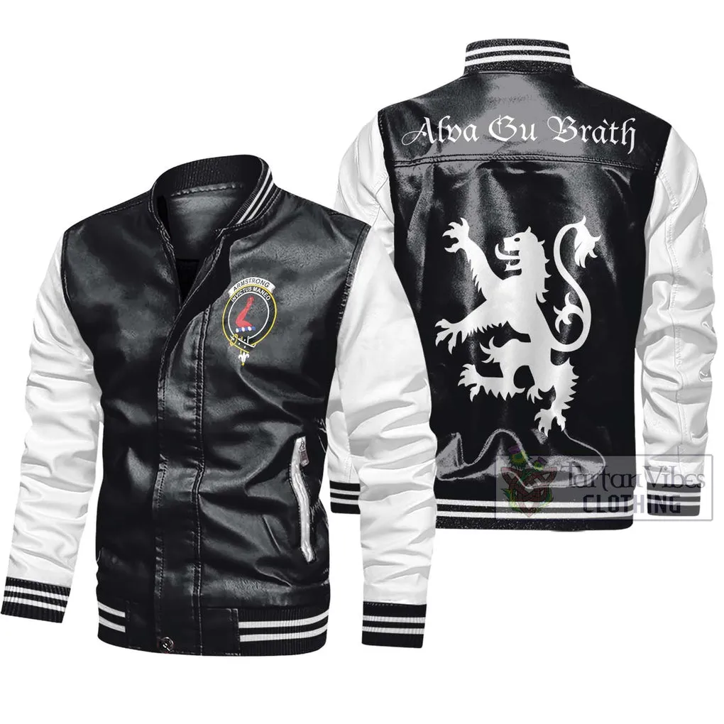 Armstrong Family Crest Leather Bomber Jacket Lion Rampant Alba Gu Brath Style