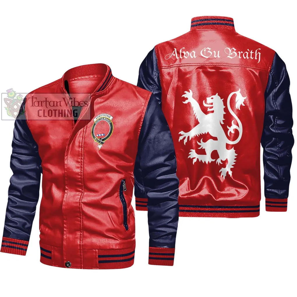 Armstrong Family Crest Leather Bomber Jacket Lion Rampant Alba Gu Brath Style