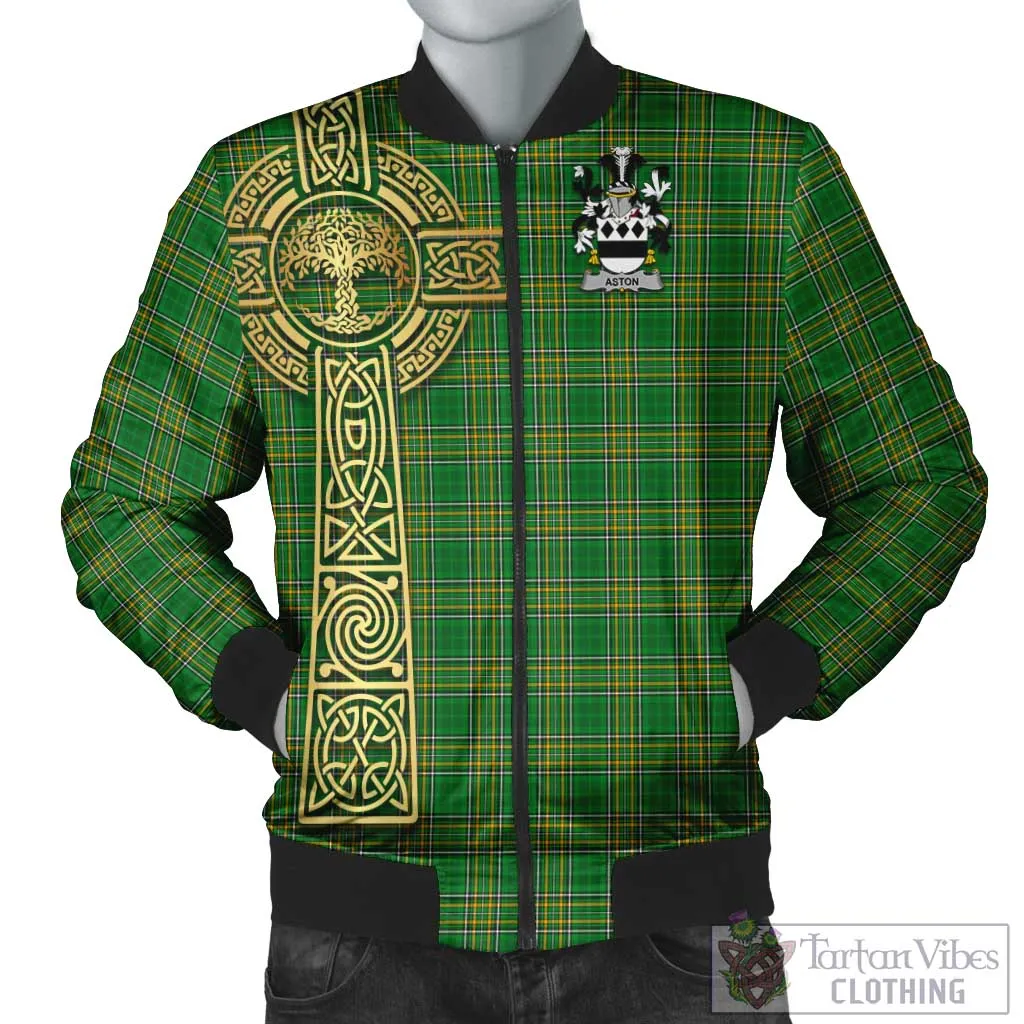 Aston Irish Clan Tartan Bomber Jacket with Coat of Arms Celtic Tree of Life Style