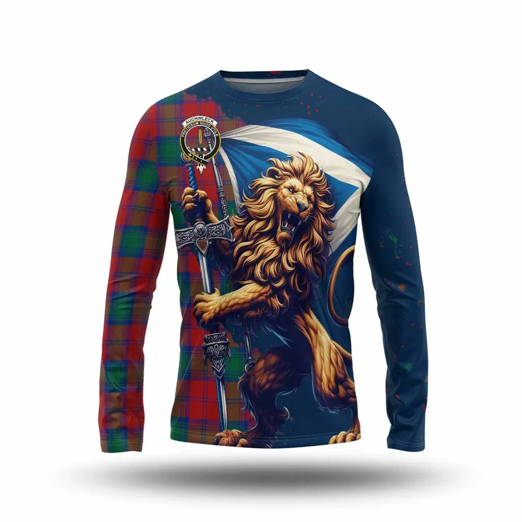 Auchinleck (Affleck) Tartan Family Crest Long Sleeve T-Shirt with Scottish Majestic Lion