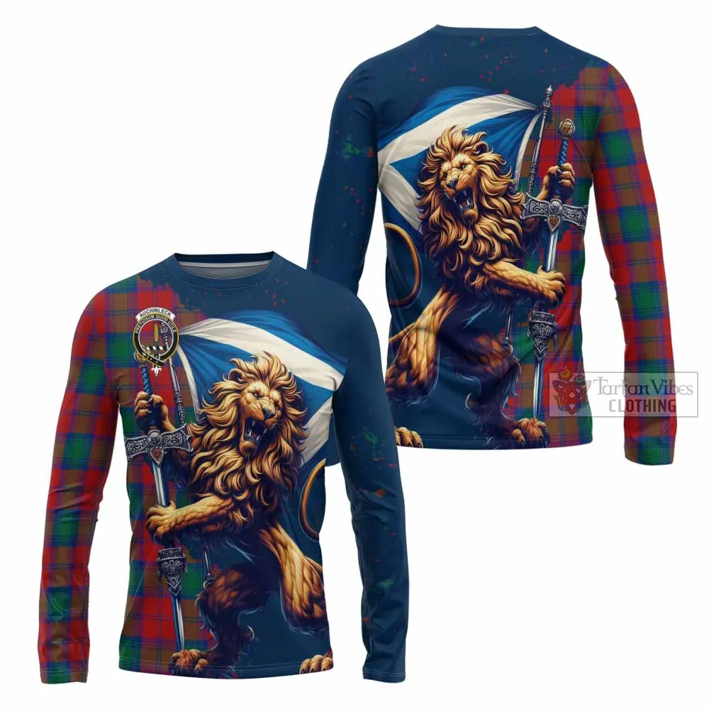 Auchinleck (Affleck) Tartan Family Crest Long Sleeve T-Shirt with Scottish Majestic Lion