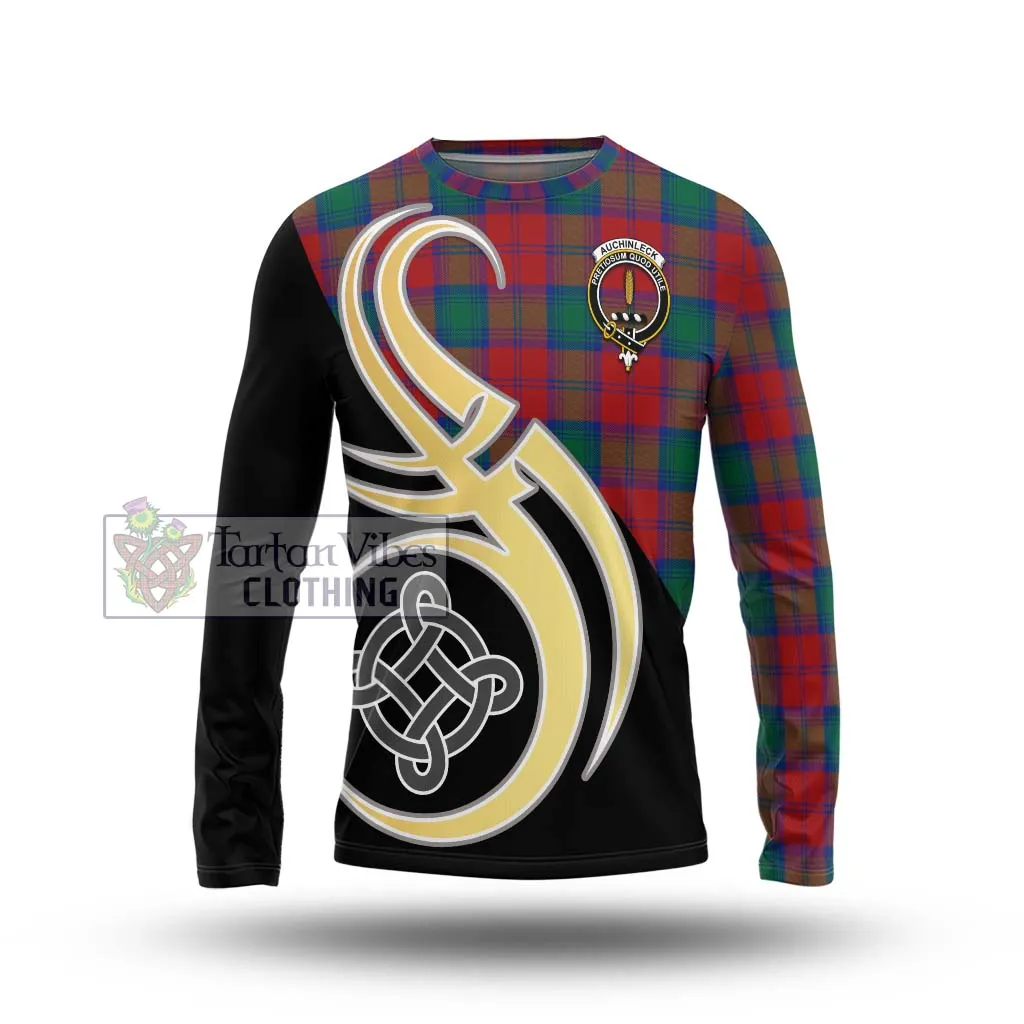 Auchinleck (Affleck) Tartan Long Sleeve T-Shirt with Family Crest and Celtic Symbol Style