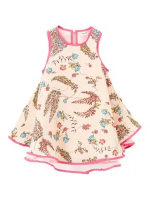 Baby Girls Coral Leaves Flower Print Swing Sleeveless Dress 9M-8