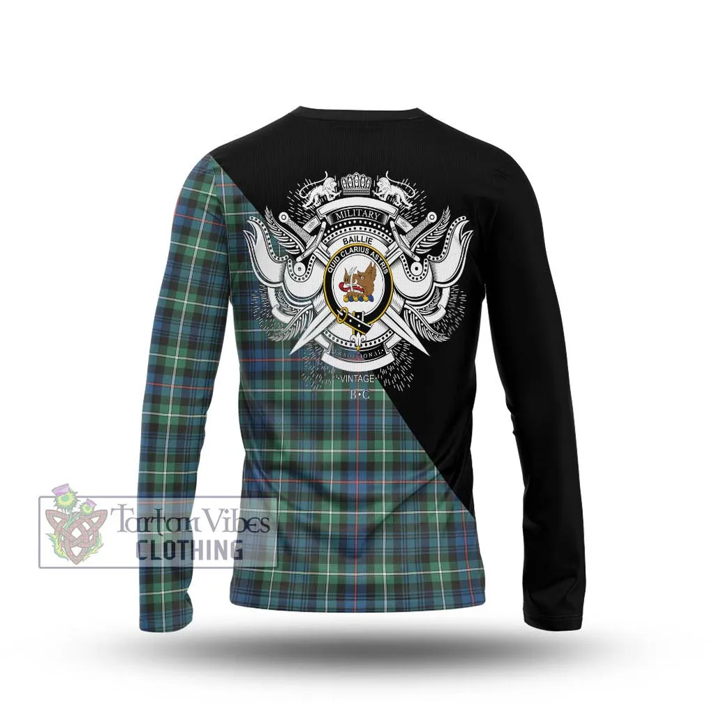 Baillie Ancient Tartan Long Sleeve T-Shirt with Family Crest and Military Logo Style