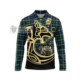 Baillie (Bailey) Tartan Long Sleeve Polo Shirt with Family Crest Celtic Wolf Style