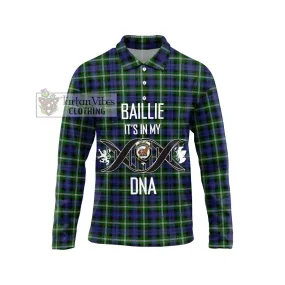 Baillie (Bailey) Tartan Long Sleeve Polo Shirt with Family Crest DNA In Me Style