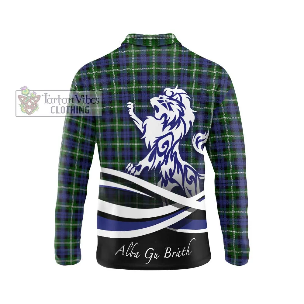 Baillie of Polkemmet Tartan Long Sleeve Polo Shirt with Alba Gu Brath Regal Lion Emblem