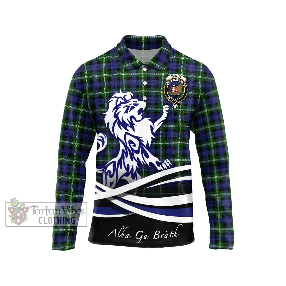 Baillie of Polkemmet Tartan Long Sleeve Polo Shirt with Alba Gu Brath Regal Lion Emblem