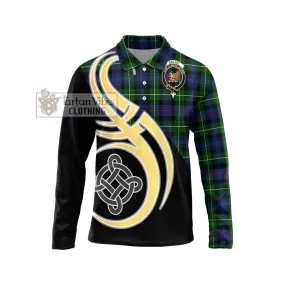 Baillie Tartan Long Sleeve Polo Shirt with Family Crest and Celtic Symbol Style