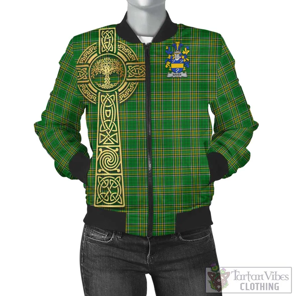 Baker Irish Clan Tartan Bomber Jacket with Coat of Arms Celtic Tree of Life Style