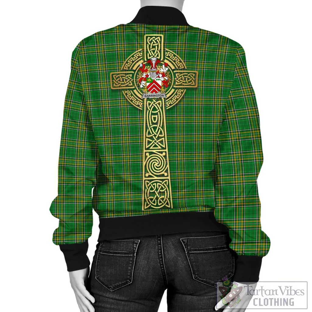 Barrington Irish Clan Tartan Bomber Jacket with Coat of Arms Celtic Tree of Life Style