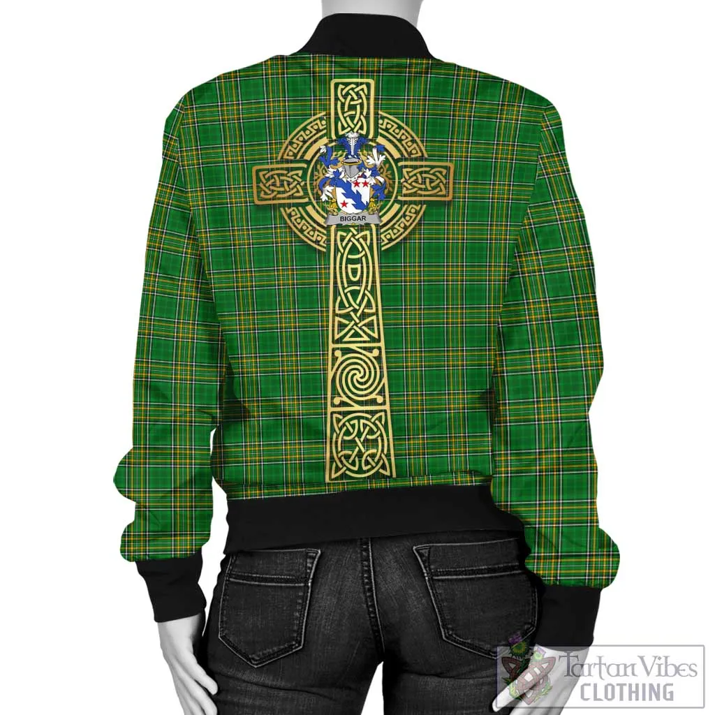 Biggar Irish Clan Tartan Bomber Jacket with Coat of Arms Celtic Tree of Life Style