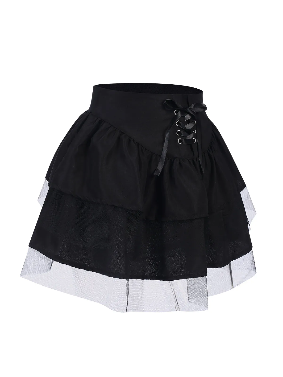 Black 1980s Punk Mesh Layered Skirt