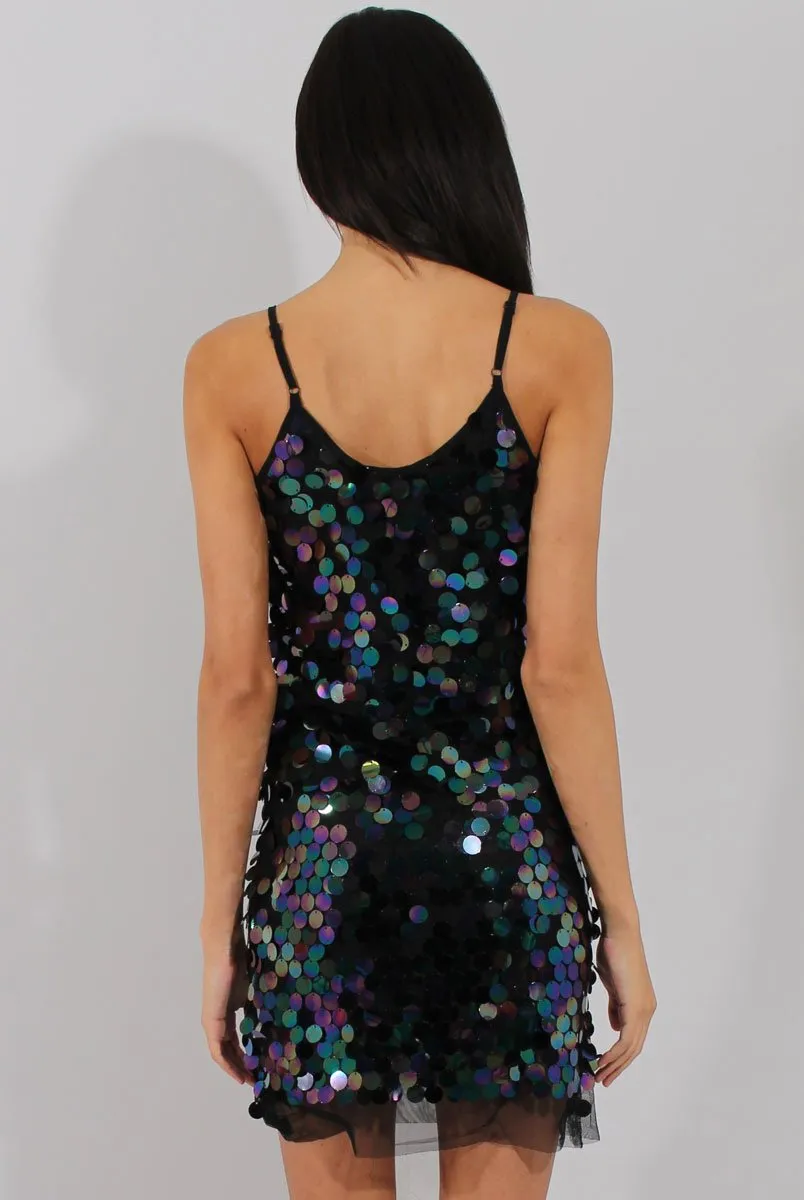 Black Sequin Slip Dress - Kristy