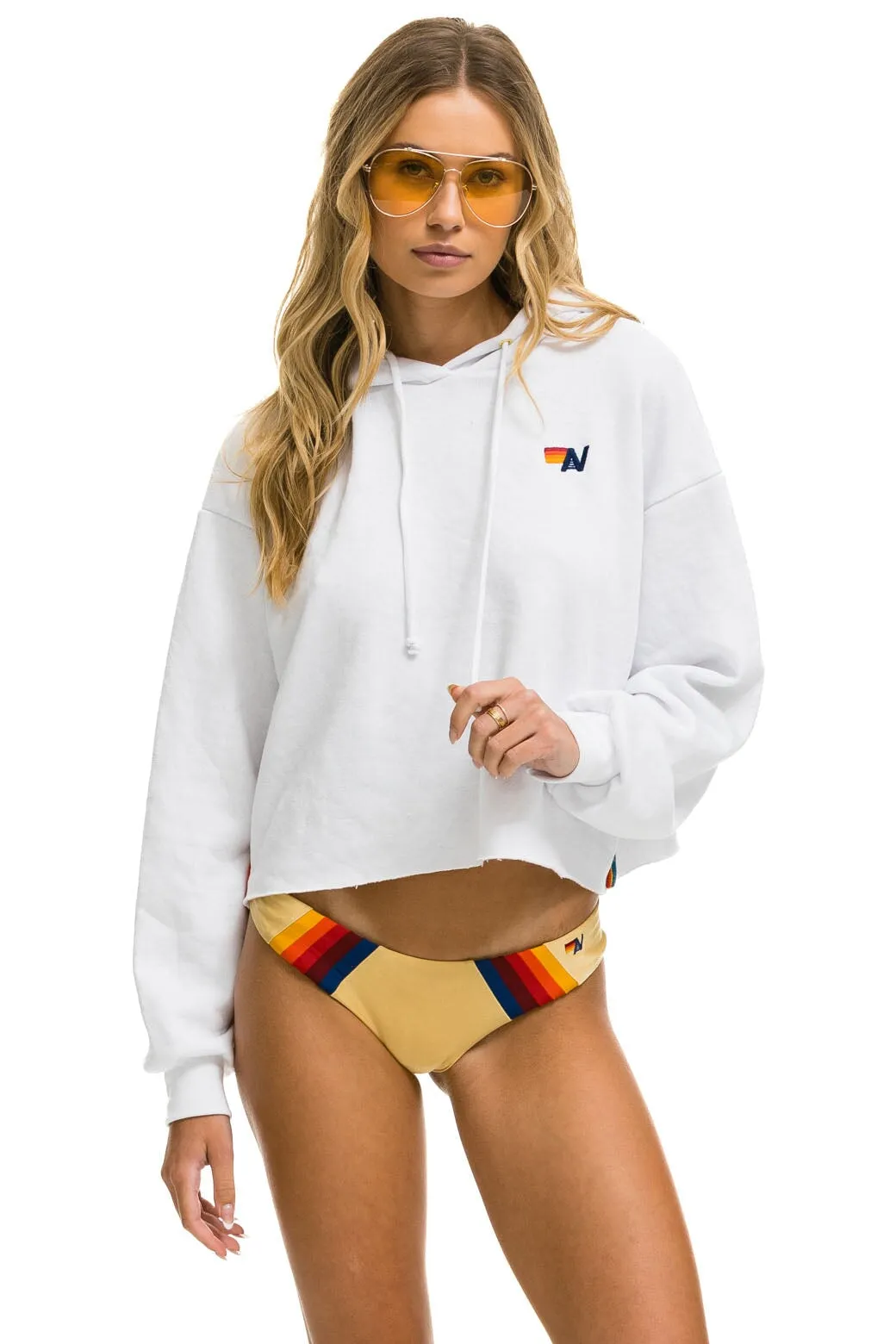 BOLT STRIPE RELAXED CROPPED PULLOVER HOODIE - WHITE