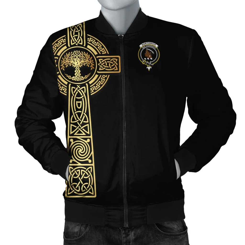 Borthwick Clan Bomber Jacket with Golden Celtic Tree Of Life