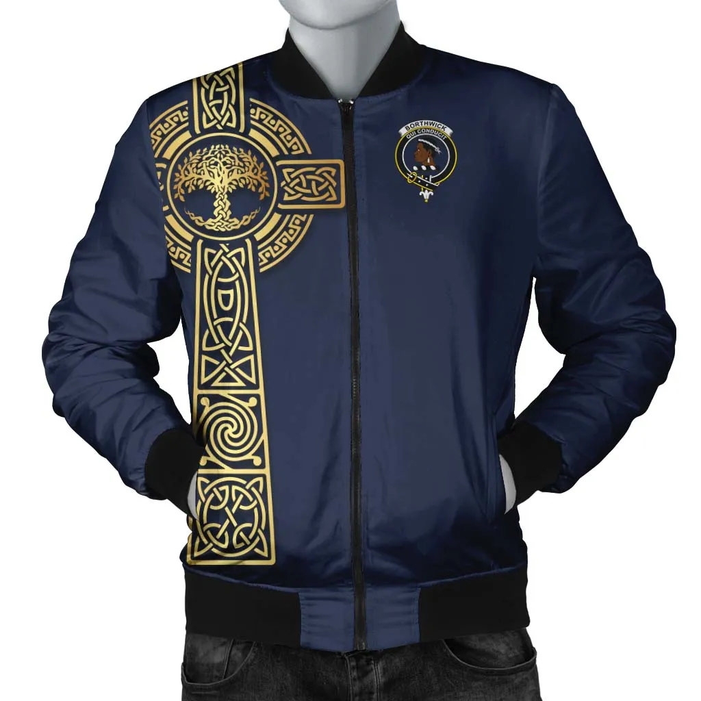 Borthwick Clan Bomber Jacket with Golden Celtic Tree Of Life