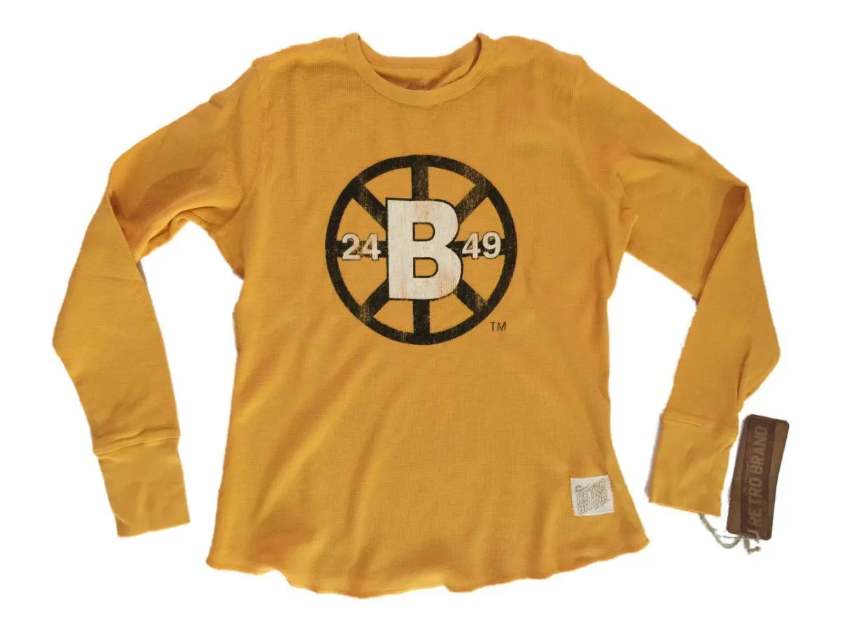 Boston Bruins Retro Brand WOMEN Gold Waffle Long Sleeve T-Shirt